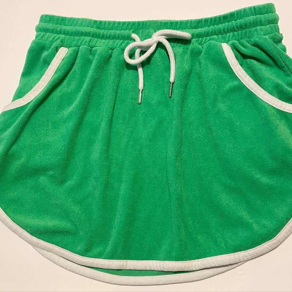 No Boundaries Terry Cotton Skirt, Green with White Trim, L 11-13